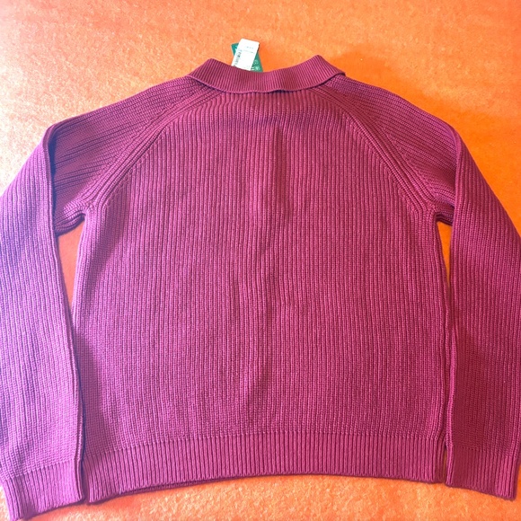 Red burgundy rib knit polo collar chunky sweater NWT - Picture 7 of 8